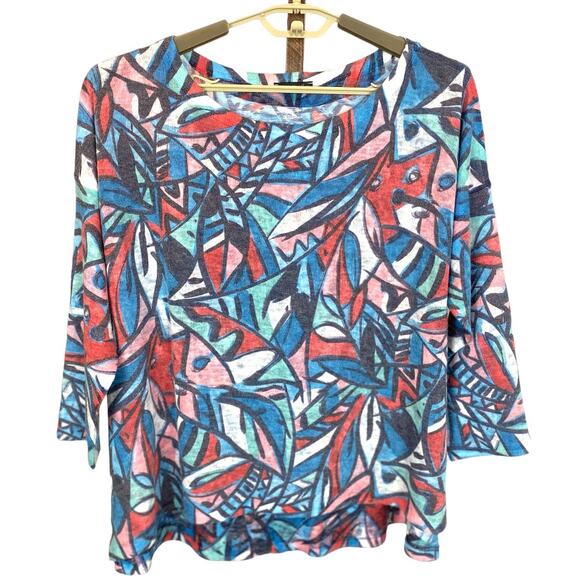 Nally and Millie lightweight  sweater geometric pattern 3/4 sleeve top One size - Picture 1 of 5